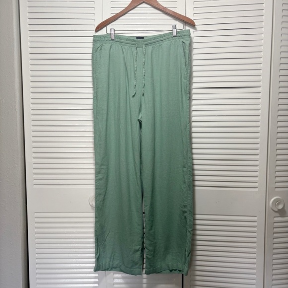 Gap Wide Leg Linen Blend Pull On Drawstring Granite Green Pants Size L - Picture 1 of 7
